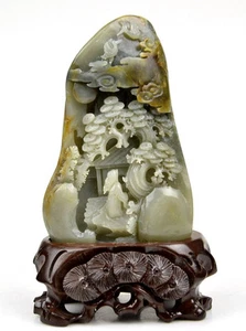 Hetian Nephrite Jade Sages & Pine Tree Sculpture Oriental Carving w/certificate - Picture 1 of 12