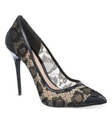 ALEXANDER MCQUEEN Negro Encaje Cuero Punta Punta Zapato Tacón Stiletto Puntiagudo 38 5 Foto 1 de 4