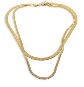18 kt. VERGOLDET . Schlangenkette Collier flach 2-rhg. 43+3cm Edelstahl Gold pl. - Picture 1 of 4