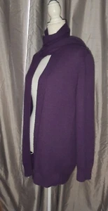 Purple Lambswool + Angora Long Cardigan W Built In Scarf M&S UK 14 Open Front - Picture 1 of 11