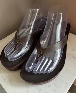 Olukai Ao Loa Dark Java Leather Platform Wedge Sandals Flip Flops Sz 8 38 ๐ฅ๐ฅ - Picture 1 of 10