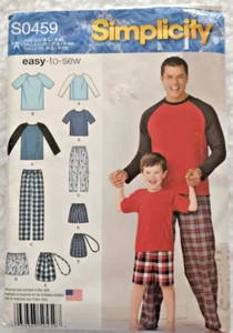 Simplicity Pattern 1605 Men's & Boys' Pajamas Pants Shorts Knit Top Bag S-XL/S-L - Picture 1 of 2