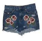Free People Womens Denim Skirt Floral Embroidered Cut Off Distressed Studded 25