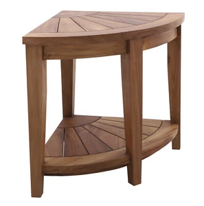 Nordic Style Spa, Outdoor, Indoor Oiled Teak Wood Corner Stool/Bench with Shelf - Picture 1 of 5