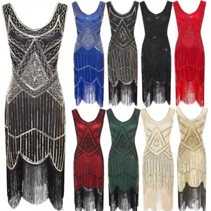 1920s Abendkleider Cocktailkleid Brautjungfern Retro Pailletten Mid-Lang Kleider - Bild 1 von 23