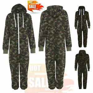 Mens Ladies 1Onesie Military Unisex Camouflage Body Jumpsuit Kids Army Hood 7-XL