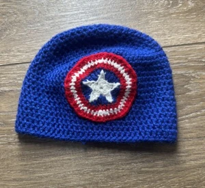 Caption America Marvel Movie Crocheted Hat Handmade Small/ Kids Hat  - Picture 1 of 5