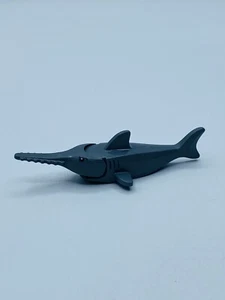 Lego pez sierra gris azulado oscuro con branquias con ojos negros y blanco - Imagen 1 de 3