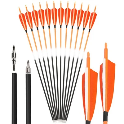 30" Archery Carbon Arrows SP500 4" Turkey Feather Screw Target Bow Hunting Shoot - Image 1 of 4