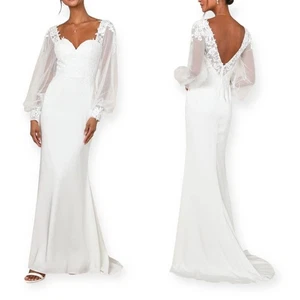 Lulus Timeless Adoration White Embroidered Bishop Sleeve Maxi Dress size Large - Picture 1 of 11