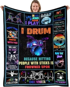 Drum Music Lover Gifts Throw Blanket, Soft Flannel Decor 50×60in, - Picture 1 of 7