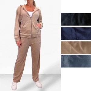 Ladies 2 Piece Velour Tracksuit Set Jogger and Zip Hoodie Casual Loungewear - Picture 1 of 38