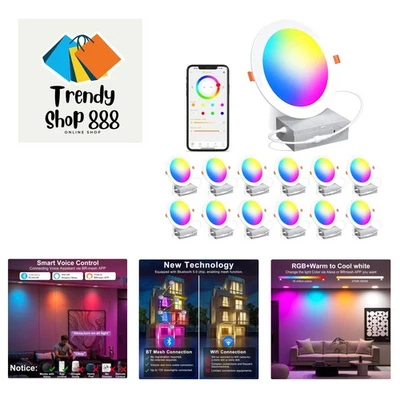 Smart Recessed Lighting 4 Inch RGBCW Color Changing 12W Recessed Ceiling Ligh... - Image 1 of 4