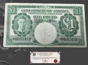 1957 Jamaica 1 Pound Banknote F/VF King George VI - Picture 1 of 4
