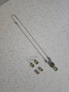 Silver And Stained Glass Matching Necklace And Earrings - Picture 1 of 9