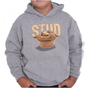 Funny Sarcastic Food Pun Stud Muffin Joke Youth Boys Hoodie Sweatshirts Kids - Picture 1 of 8