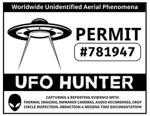 WORLDWIDE UFO HUNTER PERMIT Glossy Vinyl Sticker NEW Aliens Paranormal - Picture 1 of 1
