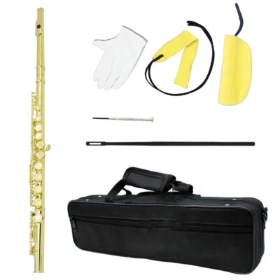 Flauta de Concierto Chapada en Oro con Estuche 16 Agujero Cerrado Llave C Flauta Profesional Foto 1 de 4