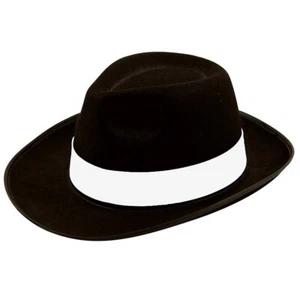 ADULT BLACK AL CAPONE GANGSTER  MAFIA TRILBY FEDORA HAT FANCY DRESS - Picture 1 of 3