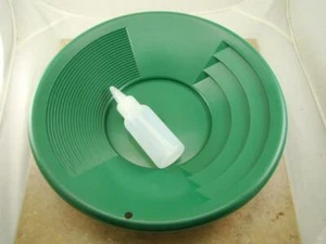 12" Green Gold Pan w/ Bottle Snuffer-Panning Kit-Prospecting-Mining-Recovery - Picture 1 of 8