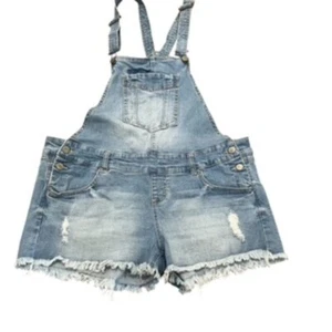 Rue 21 Denim Jean Overalls Girls Size XL Distressed Blue Short - Picture 1 of 15