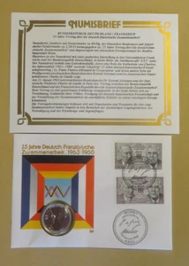 Medaillenbrief: 25.Jahre Deutsch-Französische Zusammenarbeit-Vollversilbert-29mm - Bild 1 von 5