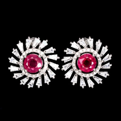 925 Orecchini Argento Sterling Rotondo Rubino 6mm Naturale Gemma Gioielli Regalo - Immagine 1 di 4