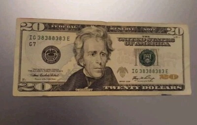 $20 Twenty Dollar Bill With Repeating Numbers IG 38388383 E Ungraded, Circulated - Image 1 of 4