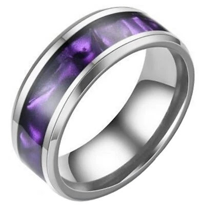 Synthetic Amethyst Ring Silver Stainless Steel Genderless Purple Wedding Band - Image 1 of 4