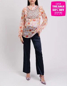 RRP€490 DODO BAR OR Chiffon Top IT40 US4 UK8 S Floral Rhinestones High Neck - Picture 1 of 12