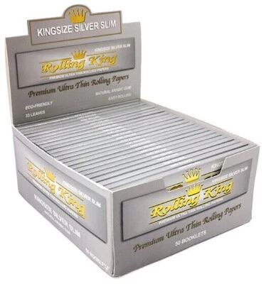 Rolling King Kingsize Silver Slim Large Rolling Papers - 10, 25, 50 Booklets - Image 1 of 4