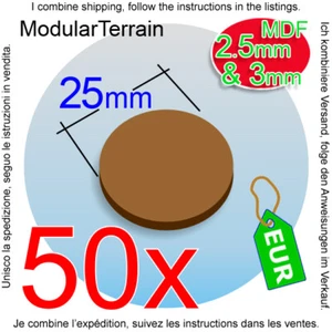 50x 25mm Round MDF Base Socle Rond War Hammer 40k Infinity Age Of Sigmar - Foto 1 di 9