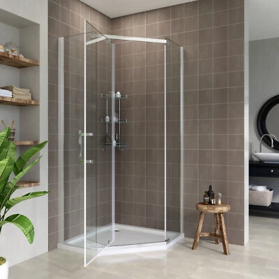 ELEGANT 900x900 Frameless Pentagonal Shower Enclosure Pivot Door Corner Walk In Cubicle