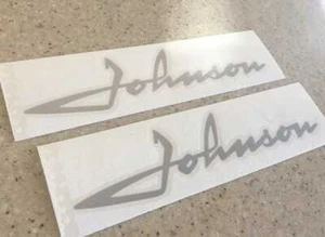 Johnson Vintage Outboard Motor Decals 1950s Silver FREE SHIP + FREE Fish Decal - Picture 1 of 1