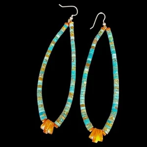 Santo Domingo Nevada Turquoise Jocla Earrings by Angie Aguilar 5 " L - Picture 1 of 3