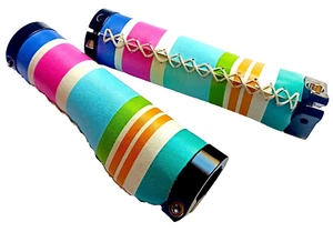 Handlebar Grips Colourful Stripes Children's Bicycle Treckingrad MTB BMX - Picture 1 of 4