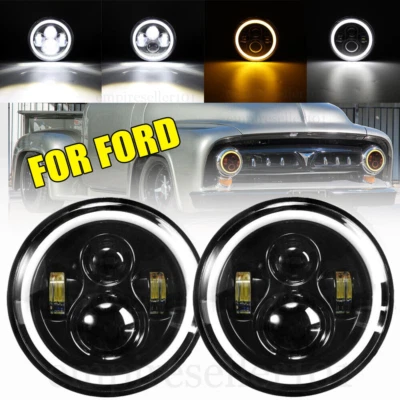 Faros LED de 7" ojos de ángel DRL DOT para camioneta Ford F-100 F-250 F-350 1953-1977 Foto 1 de 4