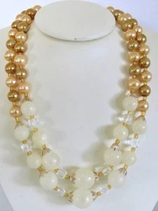 Gold Klar Wolkig Farben Glas 2 Strang Perlen & Silber Zwischenring Japan Halskette - Bild 1 von 3