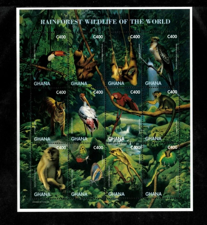 Ghana 1996 - Rainforest Wildlife Animals - Sheet of 12 Stamps Scott #1862 - MNH - Image 1 of 1