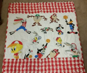 Handmade Looney Tunes Taz Tweety Throw Baby Blanket 90s Warner Brothers 41"x42" - Picture 1 of 4