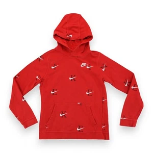 Nike Club Fleece Hoodie Youth XL All Over Print Monogram Red DX5699-657 - Picture 1 of 7