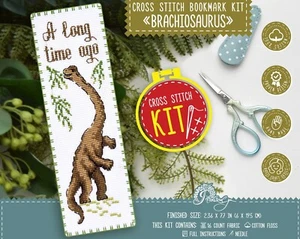 Kids cross stitch kit 'Brachiosaurus Dinosaur' Modern embroidery bookmark kit - Picture 1 of 8