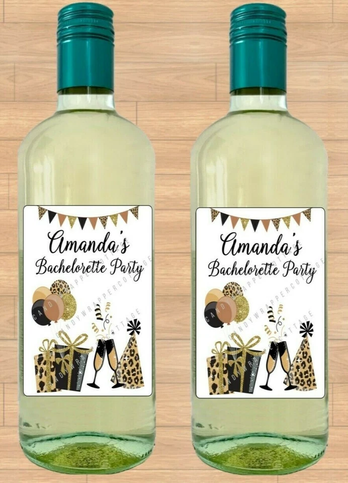 Холостяцкая вечеринка леопард и золотая винная бутылка этикетки персонализированный подарок - Изображение 1 из 1