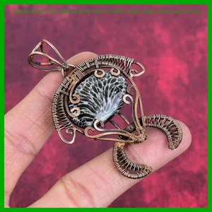 Stingray Coral Gemstone Wedding Wire Wrapped Tortoise Handcrafted Pendant Copper - Picture 1 of 6