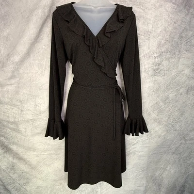 VTG y2k EXPRESS Brown Floral Ruffle surplice Dress 7/8 dark romantic whimsigoth - Image 1 of 4