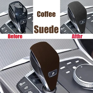 Coffee Suede Leather Car Gear Shift Knob Cover Trim For BMW X3 X4 Z4 F40 G20 G28 - Picture 1 of 5