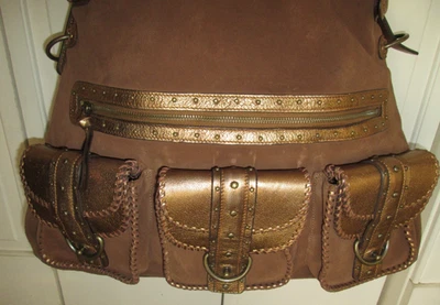 Ghurka Brown Suede Leather Shoulder Bag Bronze Tri Pouch... Vintage - Image 1 of 4