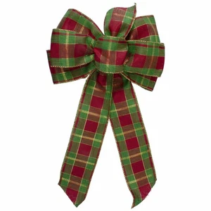 Northlight 14 x 9 Red and Green Plaid 6 Loop Christmas Bow Decoration - Picture 1 of 3