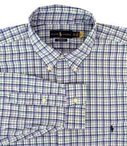 Ralph Lauren performance shirt 2XLT purple blue white gingham plaid preppy nylon - Picture 1 of 10