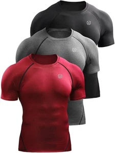 Men's 3 Pack Compression Baselayer Athletic Workout T Shirts,5022,Black,Grey,... - Picture 1 of 7
